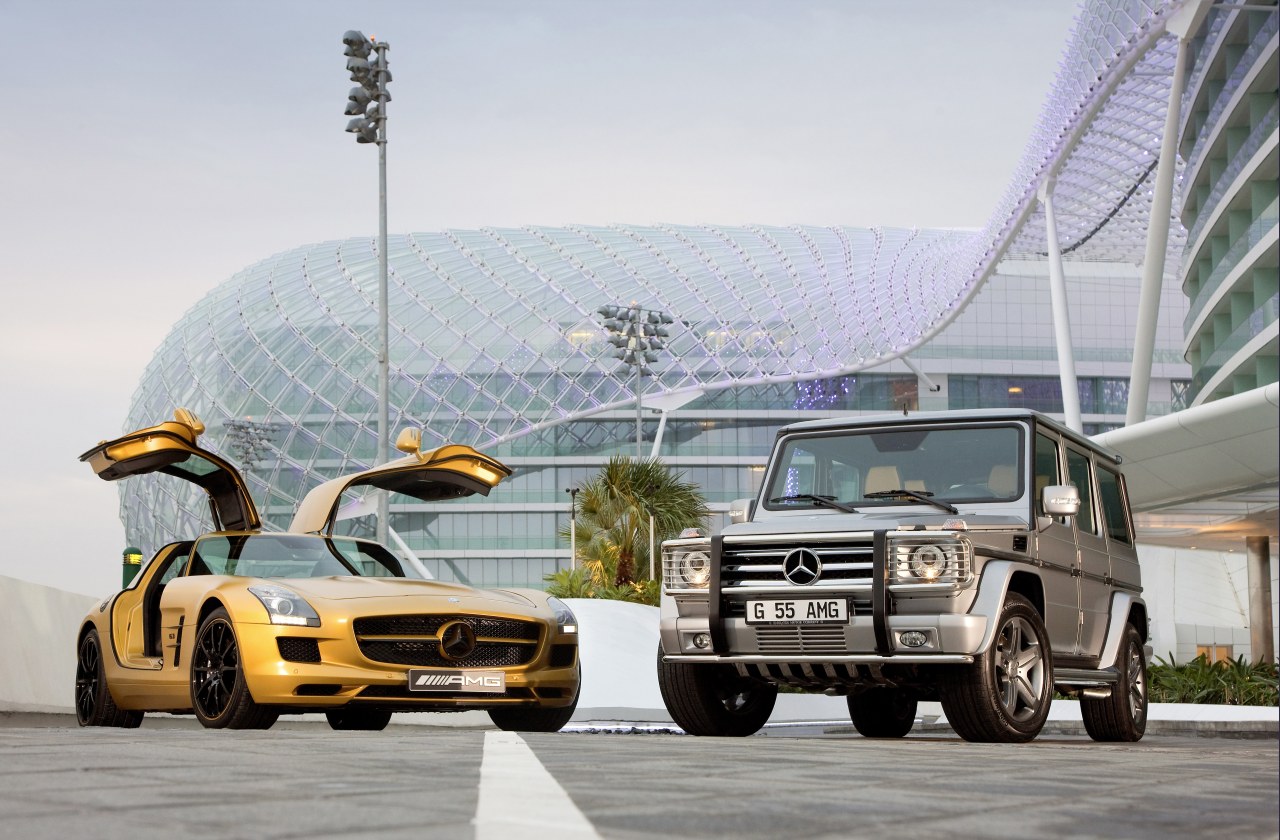 Afbeelding Pr0n: gouden Mercedes SLS en limited edition G55 voor Dubai