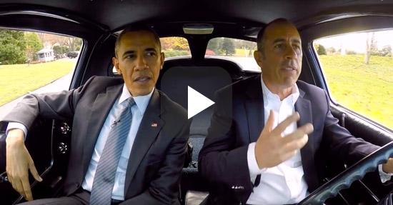 Obama en Seinfeld in een Corvette